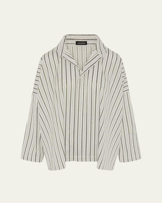 Wide Longer-Back Shirt With Double-Stand Collar (Mid Plus Length)